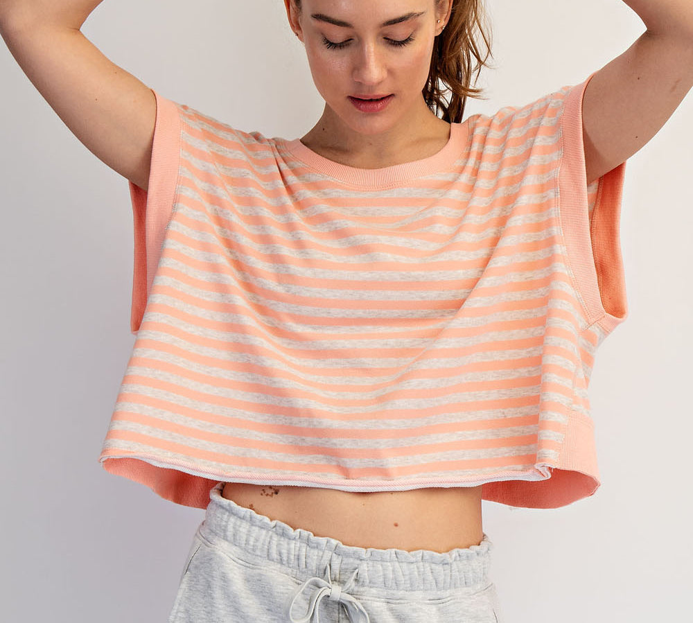 Striped French Terry Open Back Top