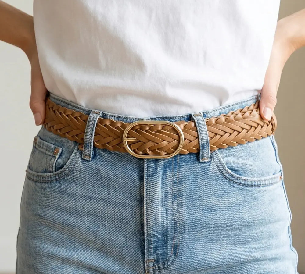 Wide Braided Vegan Leather Belt