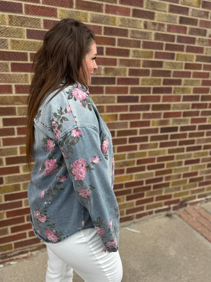 Floral Print Denim Top