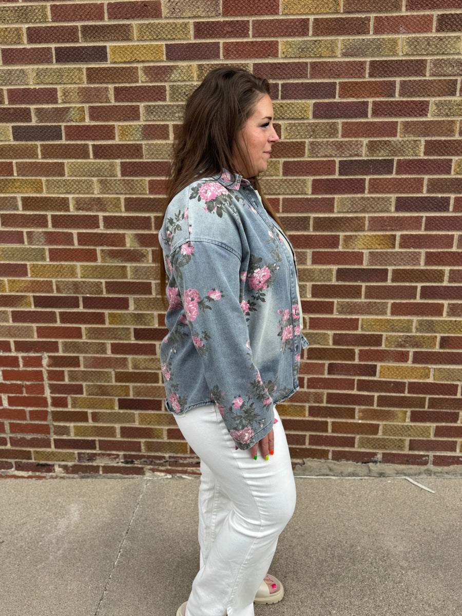 Floral Print Denim Top