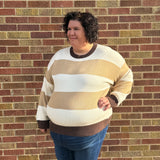 Plus Round Neck Striped Color Block Sweater