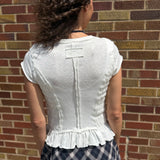 Cap Sleeve Ruffled Hem Top w/Ruched Detail