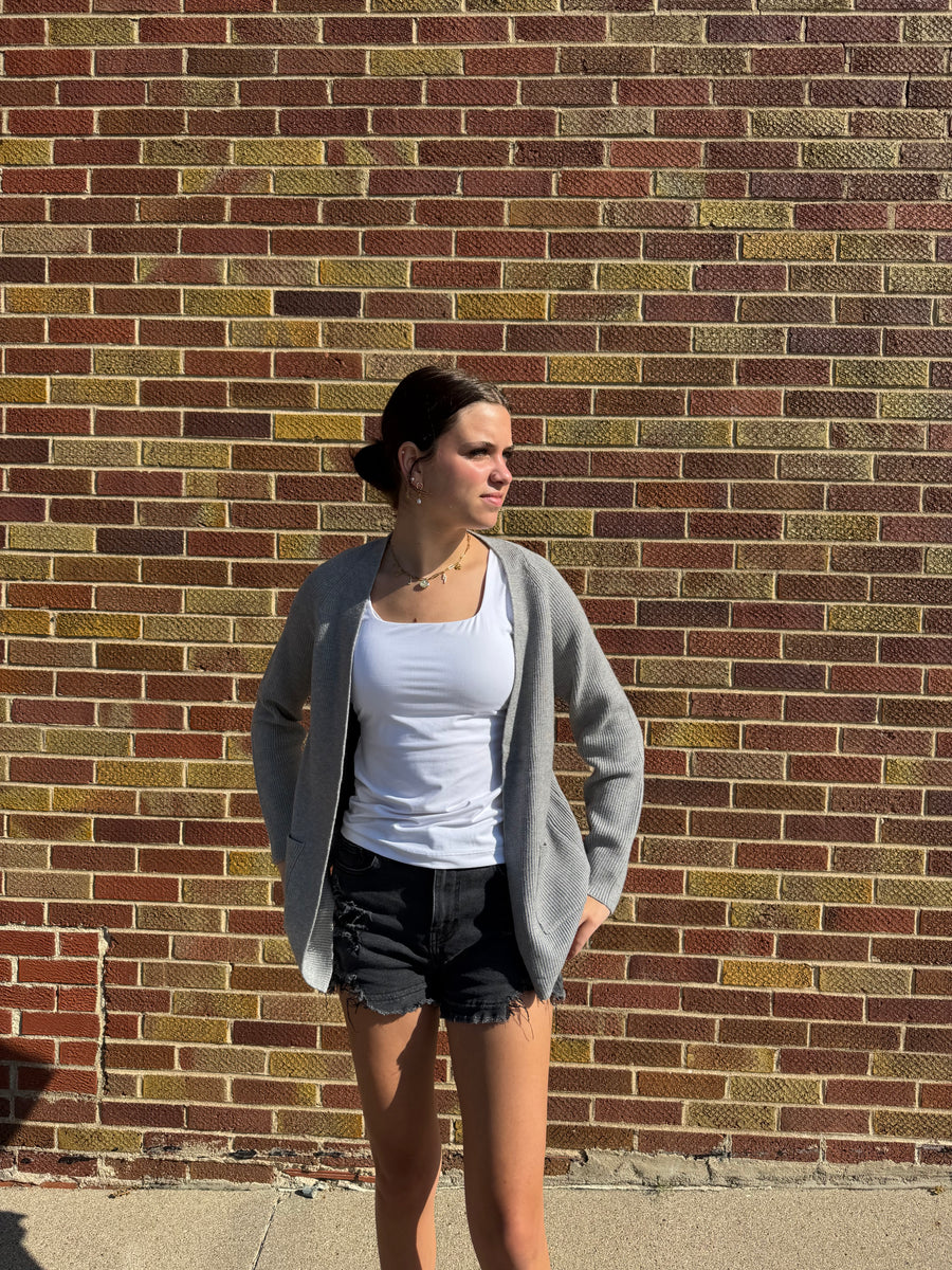Ribbed Raglan Sleeve Cardigan w/ Pocket