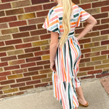 Girls Boho Rainbow Stripe Dress