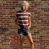 Striped Short Sleeve Knit Sweater