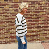 Heather Grey & Olive Striped Crew Neck w/ Center Seam Detail