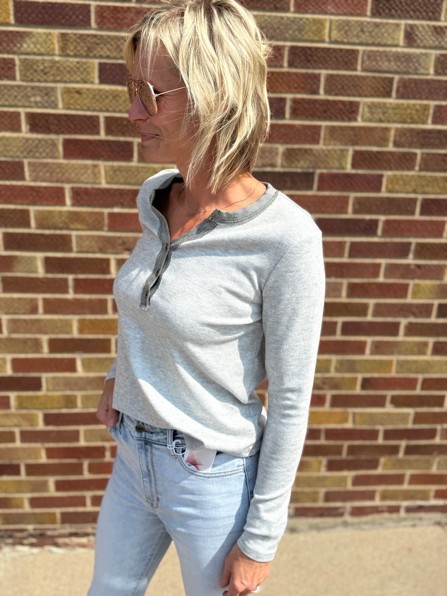 Brushed Contrast Trim Button Henley Top