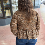 Plus Leopard Print Puff Sleeve Top w/Bow