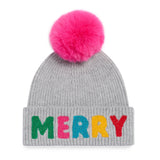 Grey Merry Beanie w/Pink Pom