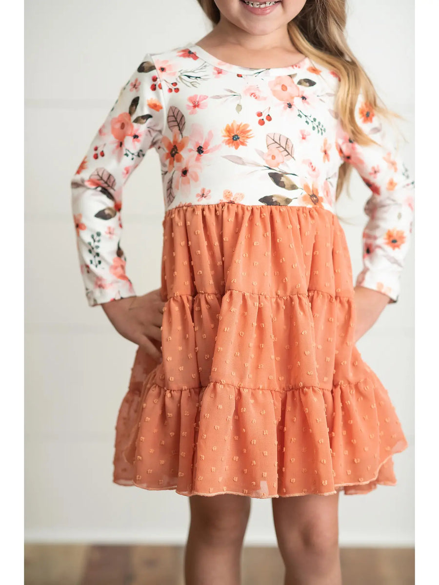 Girls Floral Swiss Dot Tulle Dress