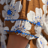 Plus Camel Floral Print 3/4 Sleeve Top