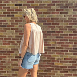 Pleat Tie Front Sleeveless Top