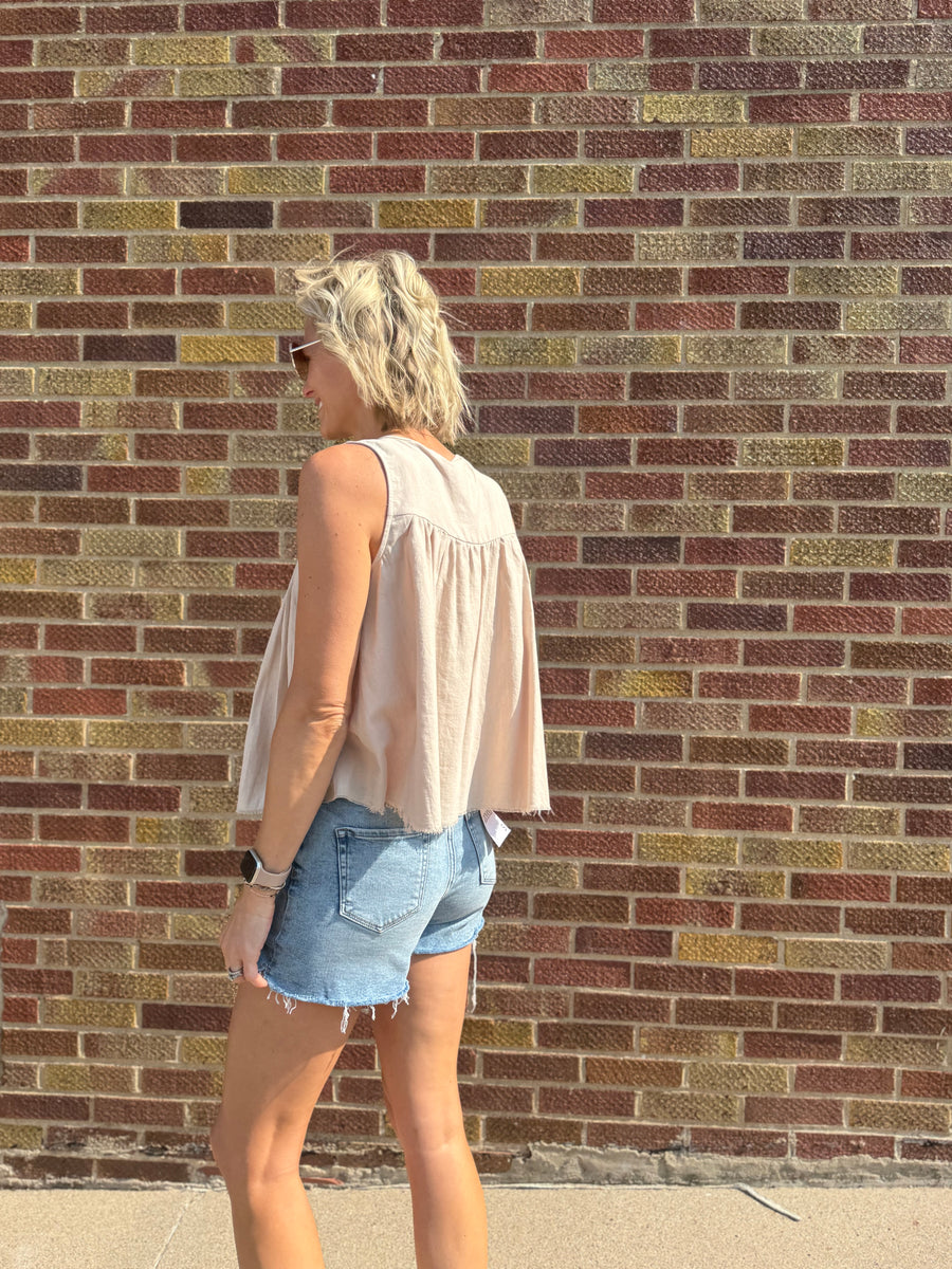 Pleat Tie Front Sleeveless Top