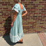 Floral Print Maxi Dress w/Flutter Sleeve