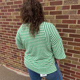 Textured Stripe Contrast Stitch Top