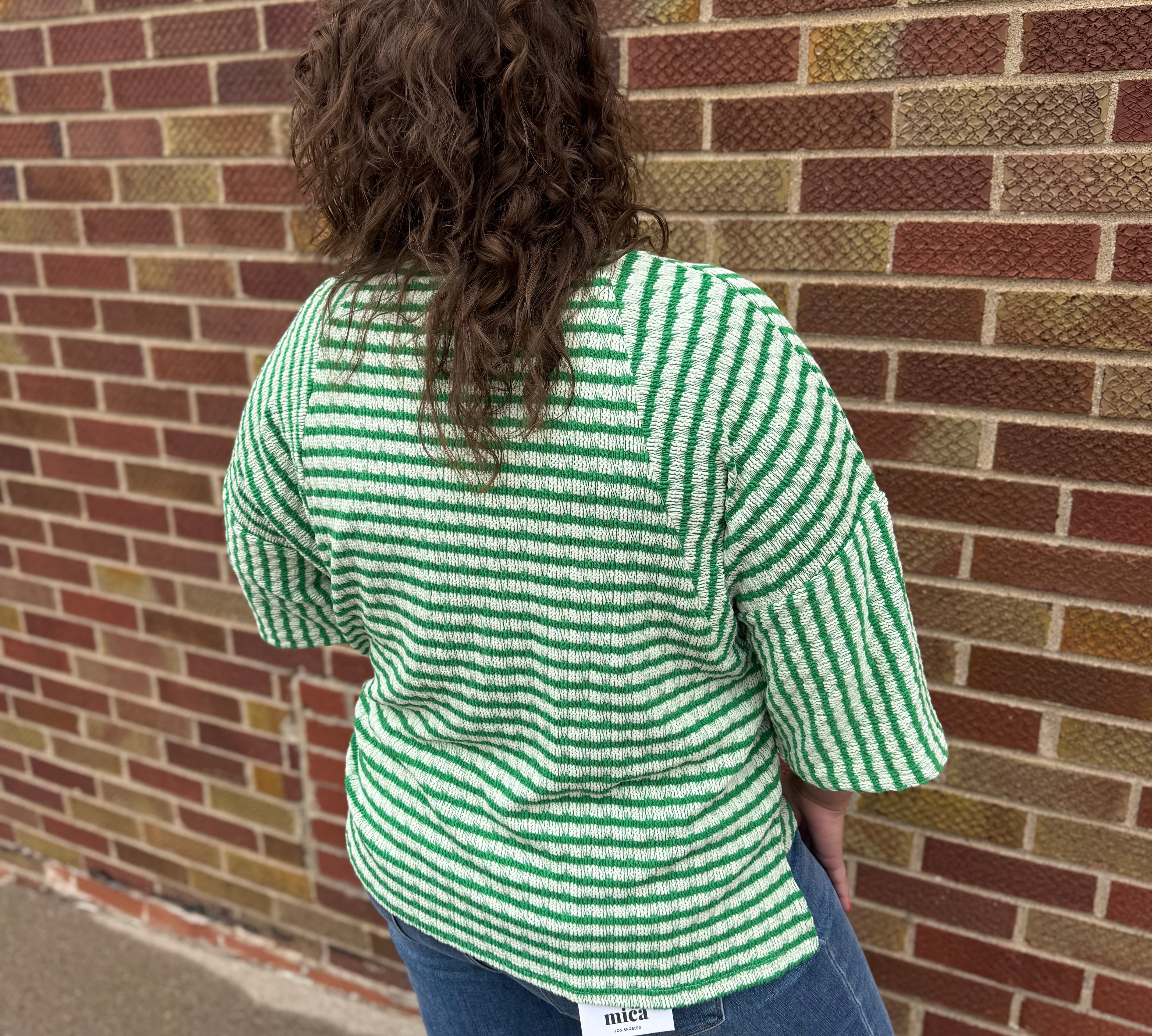 Textured Stripe Contrast Stitch Top