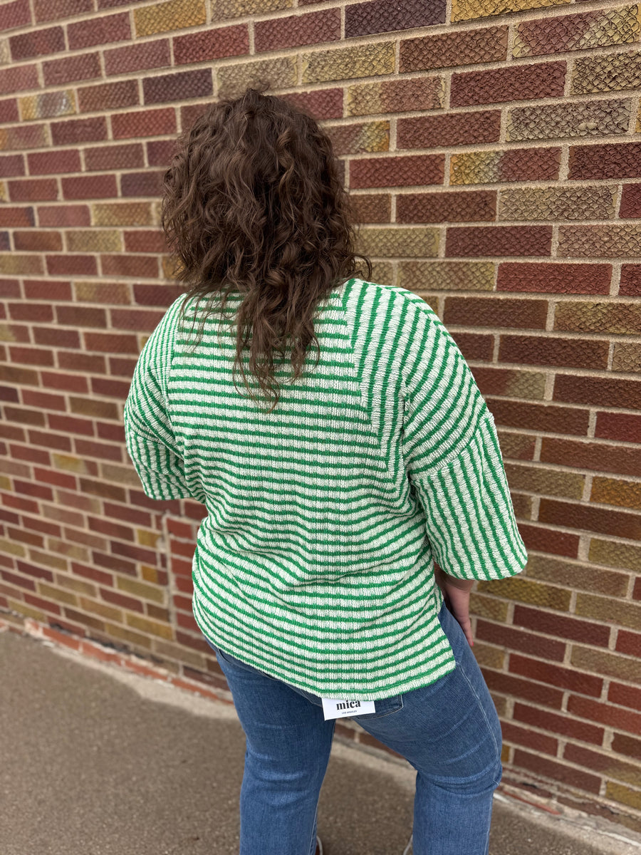 Textured Stripe Contrast Stitch Top
