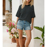 Oversized Striped Short Sleeve Sweater