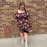 Plus Floral Print Smocked Dress