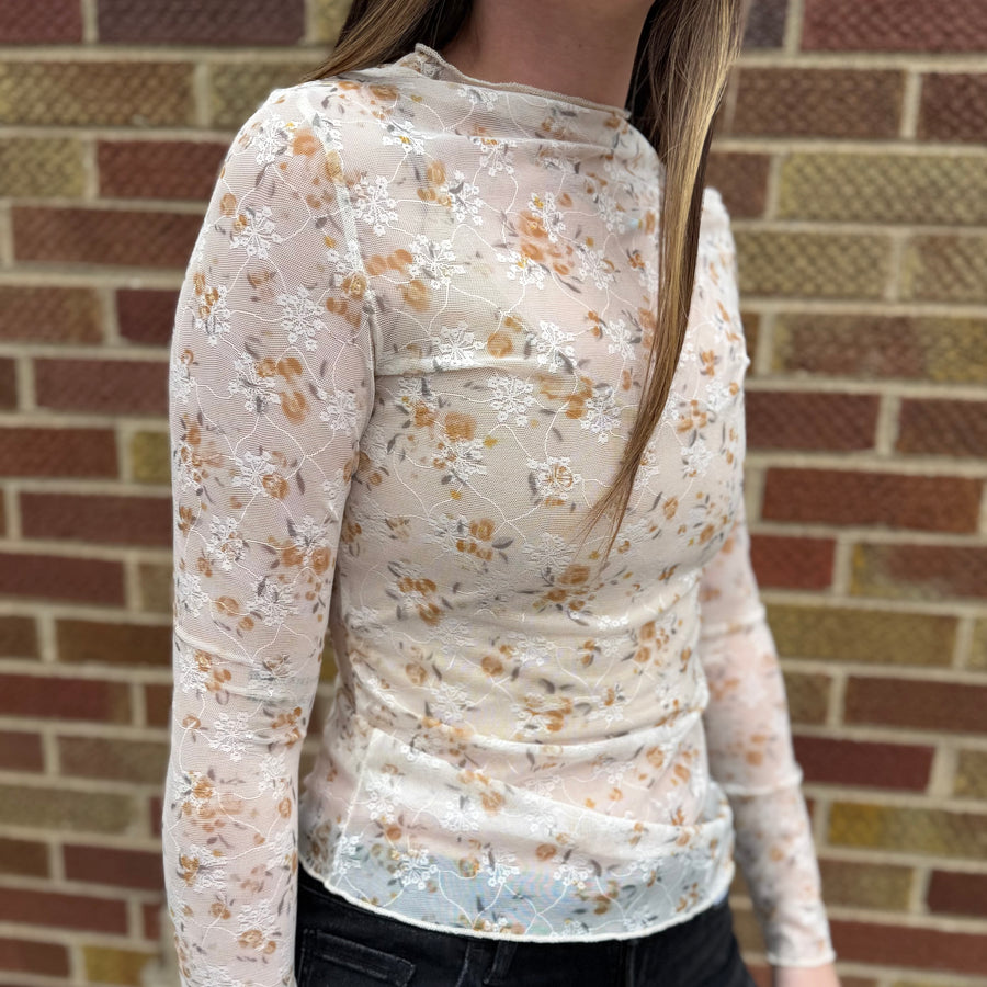 Floral Bouquet Lace Mesh Sheer Top