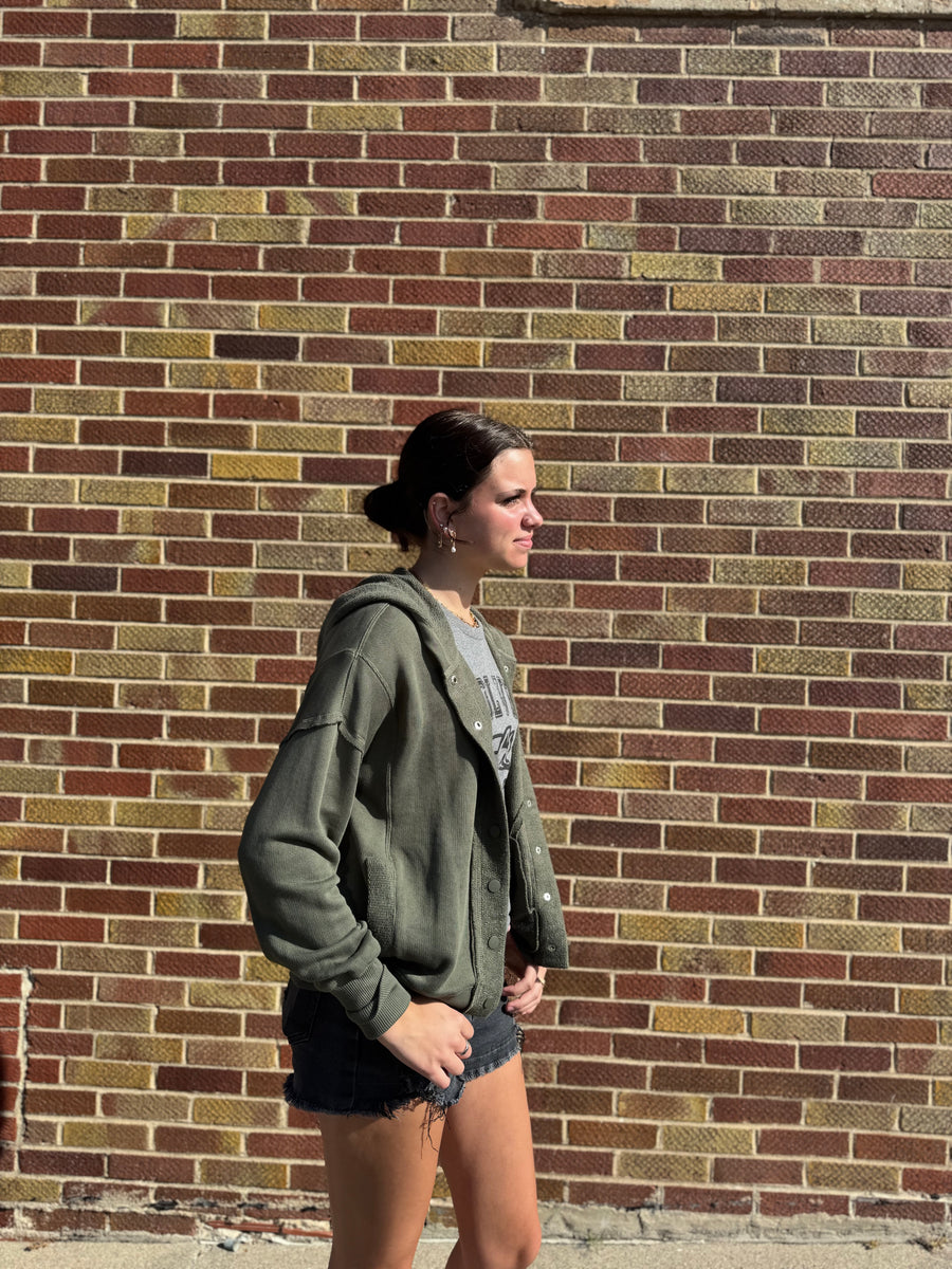 Oversized Snap Down Hooded Cardigan