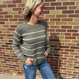 Striped Stitch Textured Pullover Sweater