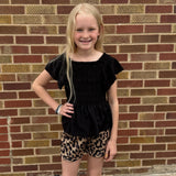 Girls Black Shirred Top