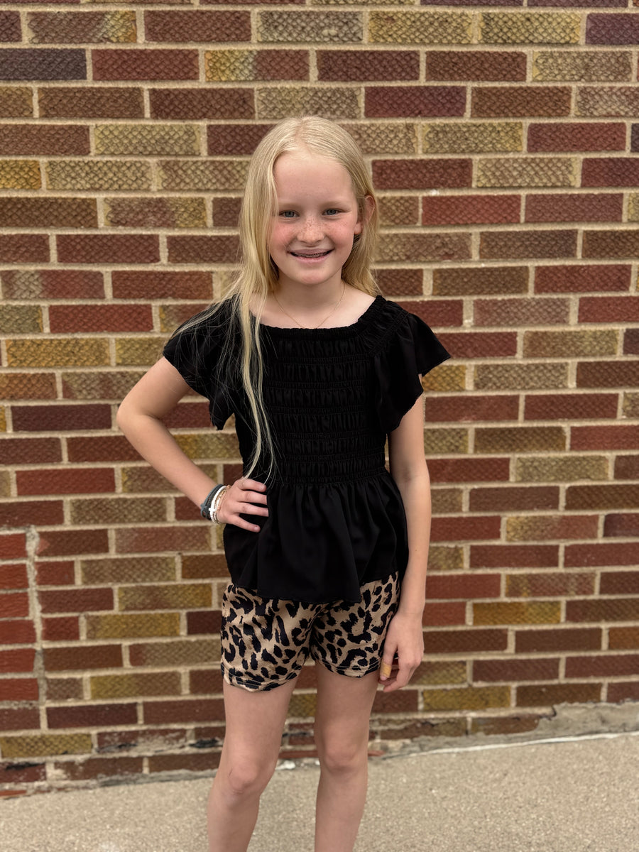Girls Black Shirred Top