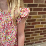 Girls Floral Ruffle Sleeve Tiered Dress