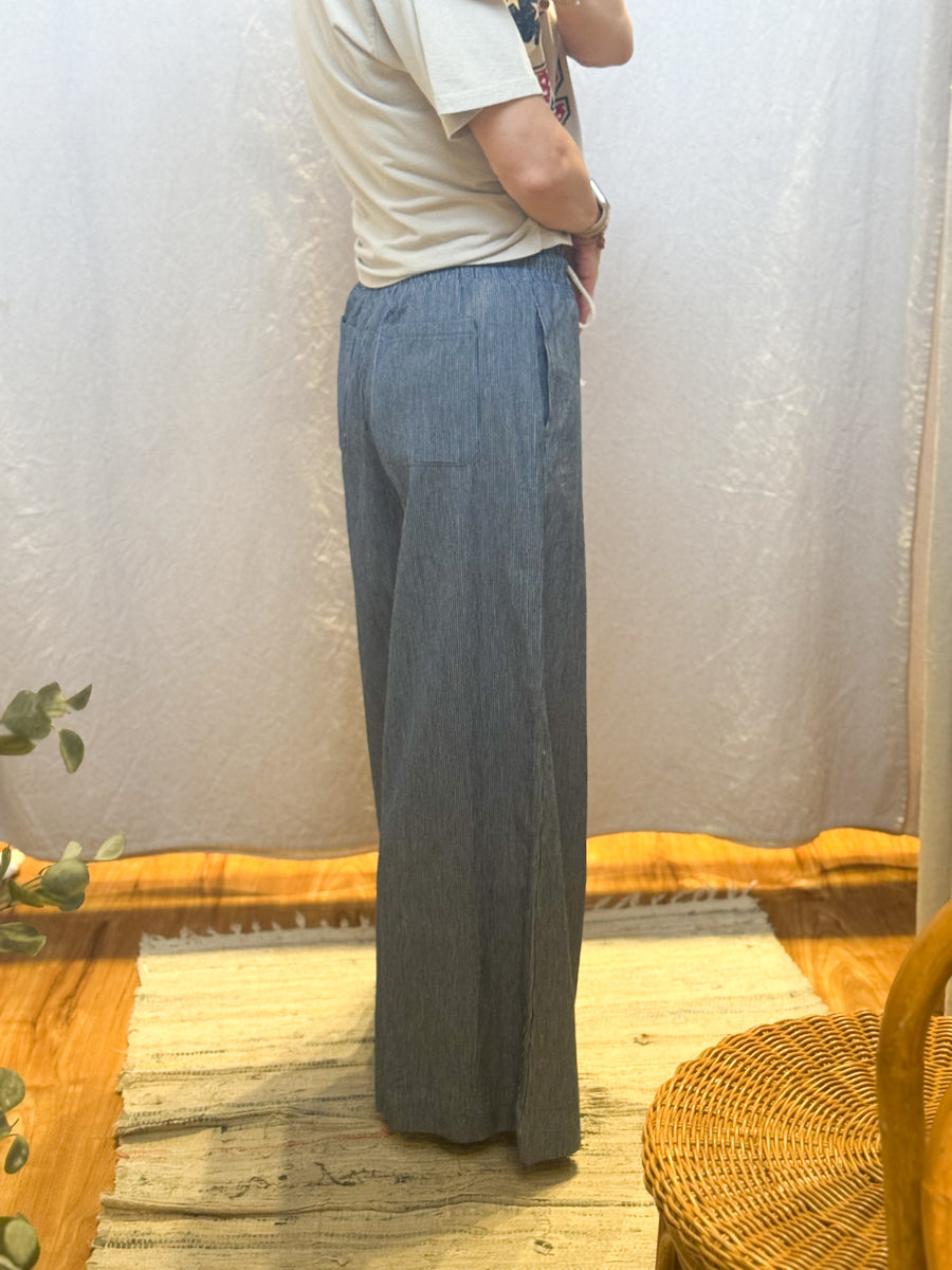 Washed Pinstripe Wide Leg Pants
