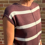 Striped Short Sleeve Knit Sweater