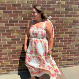 Plus Floral Tie Strap Midi Dress