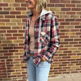 Berry Plaid Shirt w/ Hoodie & Front Pockets