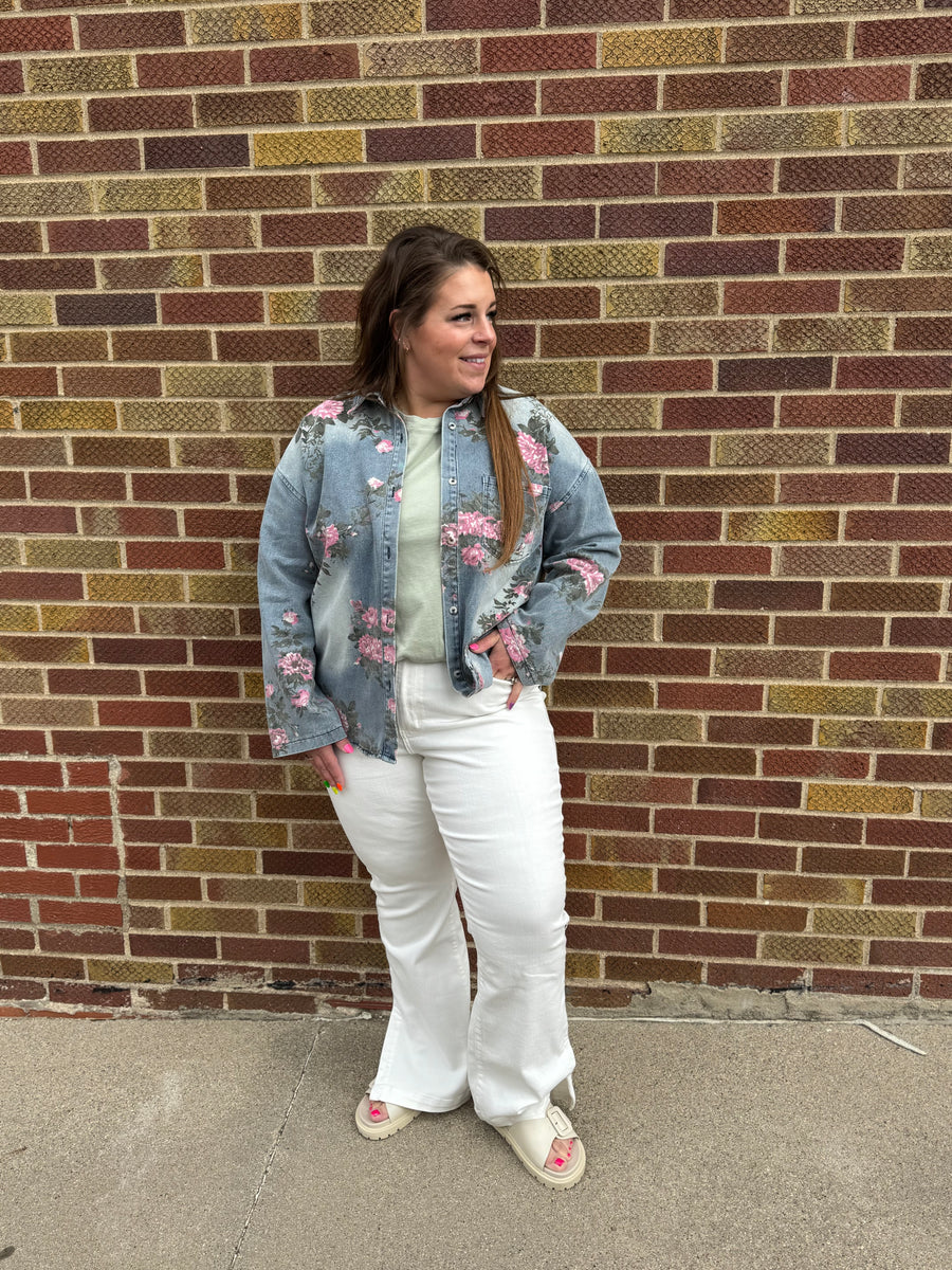 Floral Print Denim Top