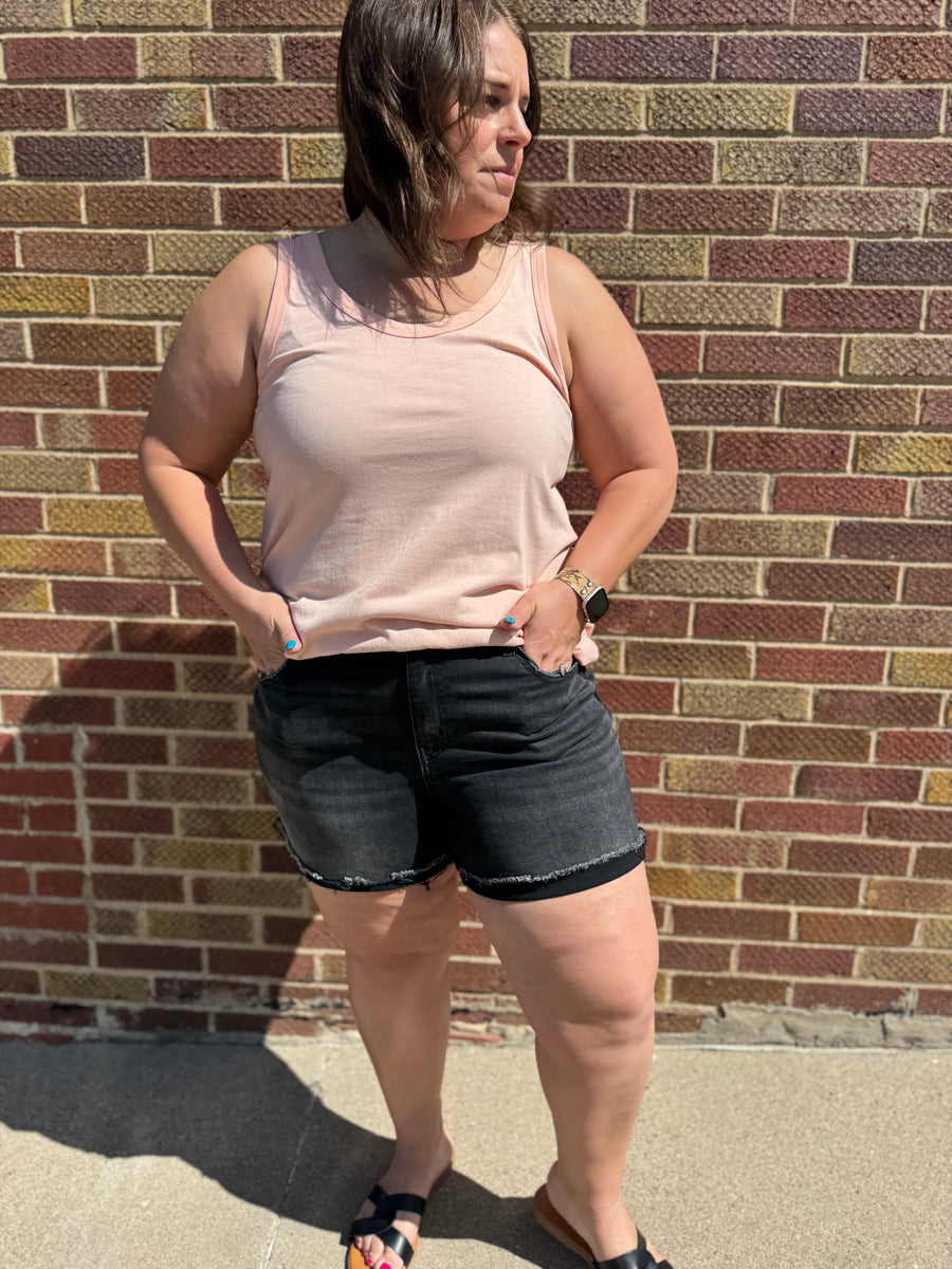 Plus Washed Black Cuffed Denim Shorts