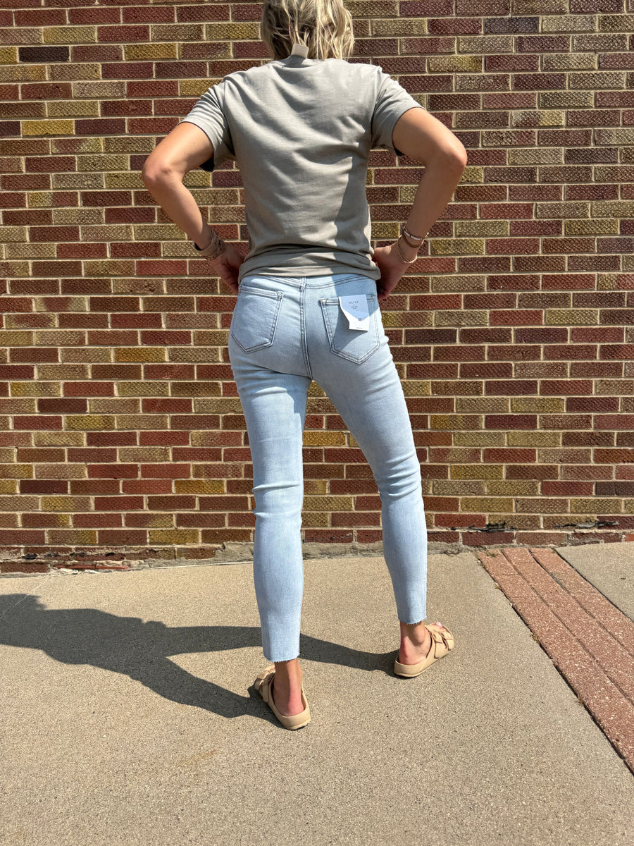 Cello High Rise Ankle Skinny Straight Cut Hem Jean