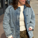 Contrast Collar Washed Denim Jacket