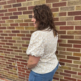 Floral Textured Balloon Sleeve Top