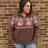 Knitted Floral Half Zip Pullover