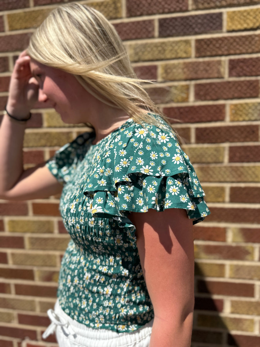 Daisy Smocked Ruffle Sleeve Top