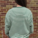 Green & Cream Stripe French Terry Top