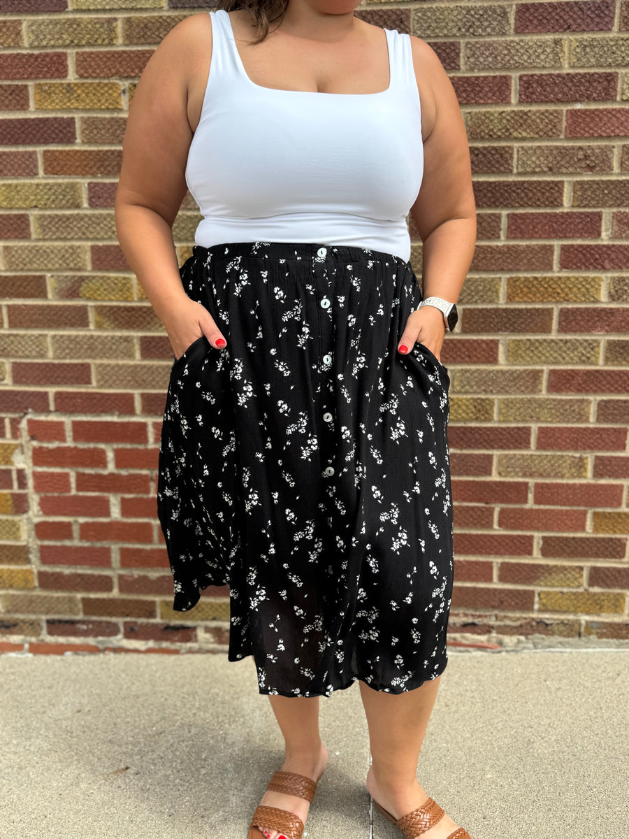 Plus Ditsy Woven Pocket Midi Skirt
