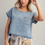 Denim Round Neck Short Sleeve Top
