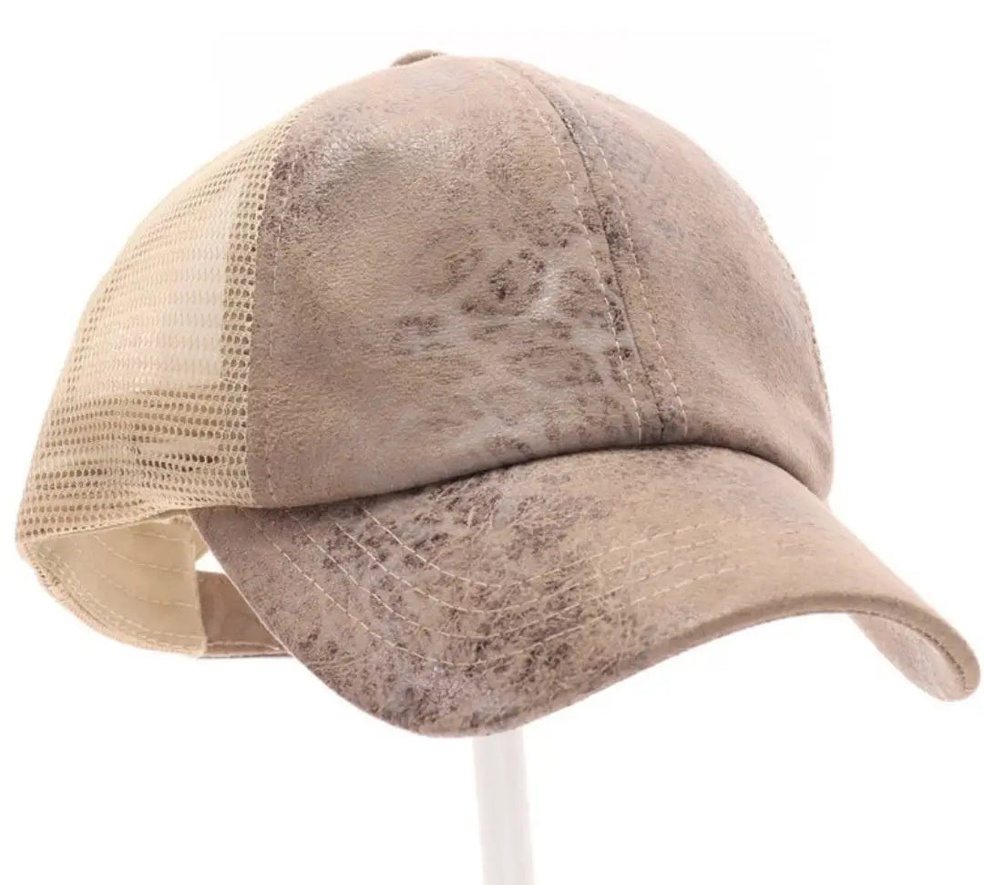 CC VIntage Faux Leather Criss Cross Pony Cap