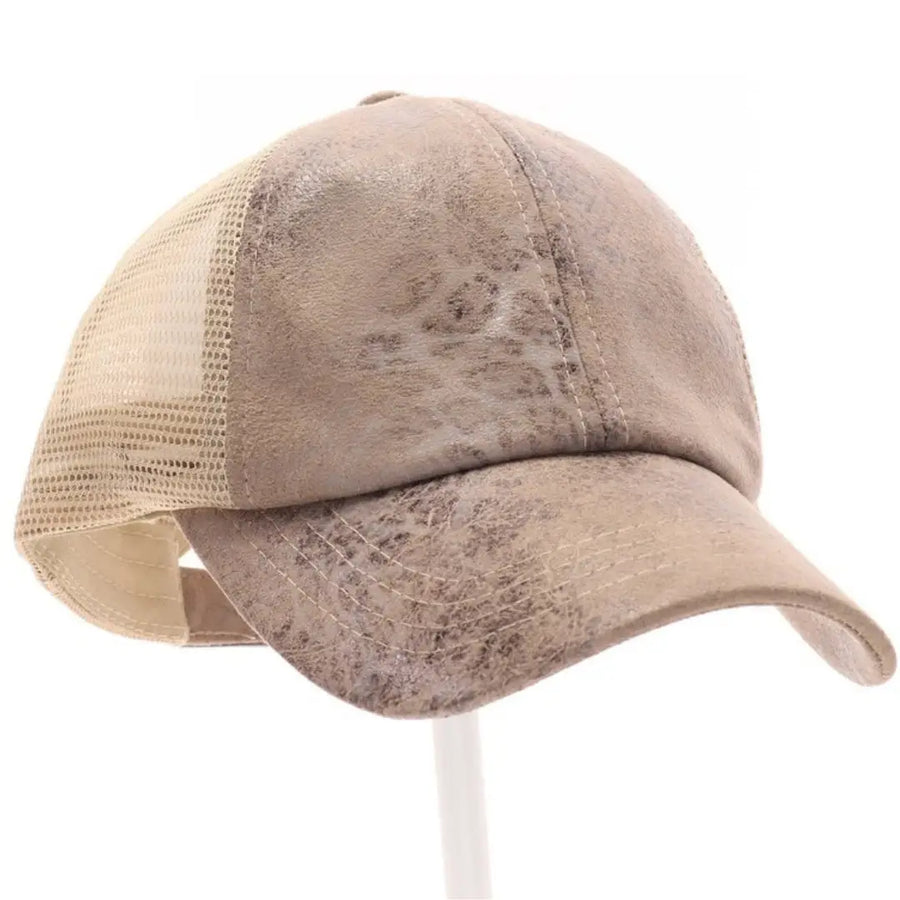 CC VIntage Faux Leather Criss Cross Pony Cap