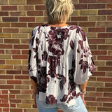 Brown/Cream Floral Print Top w/Front Tie