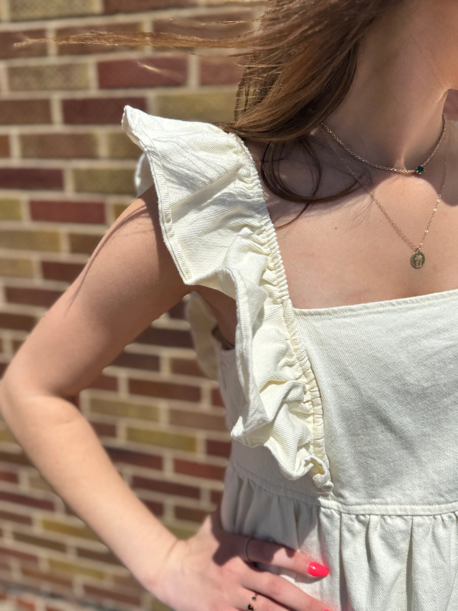 Ruffle Sleeve Twill Dress