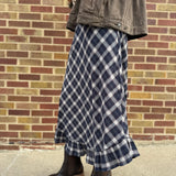 Vintage Navy Plaid Maxi Skirt
