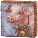 Festive Pig Block Sign 4x4"