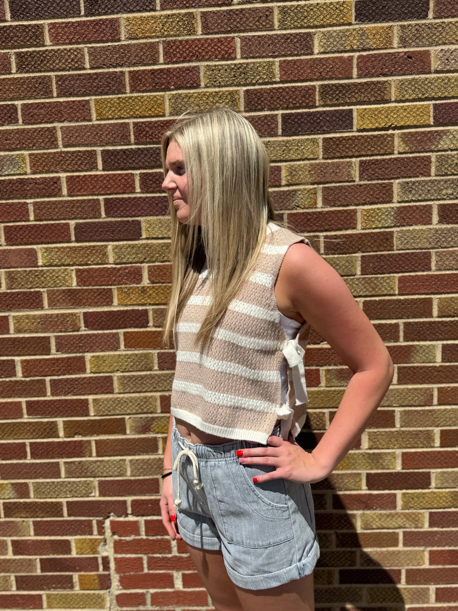 Textured Stripe Side Tie Vest